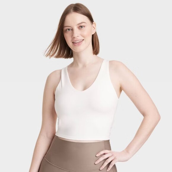 All In Motion Women's Flex V-Neck Cropped Sports Bra - Cream L - Picture 7 of 8
